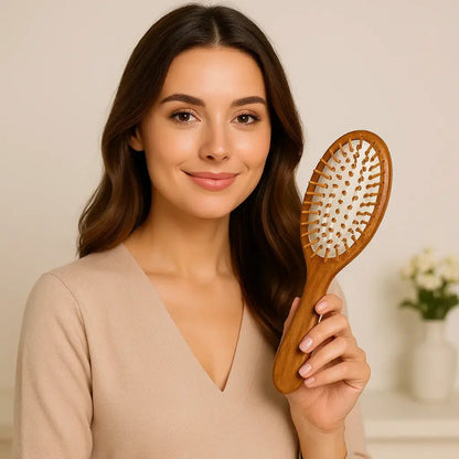 Brosse à cheveux anti-frisottis en bambou 